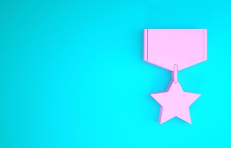 Pink Military reward medal icon isolated on blue background. Army sign. Minimalism concept. 3d illustration 3D renderの写真素材