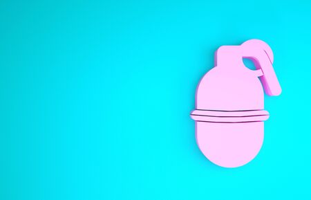 Pink Hand grenade icon isolated on blue background. Bomb explosion. Minimalism concept. 3d illustration 3D renderの写真素材