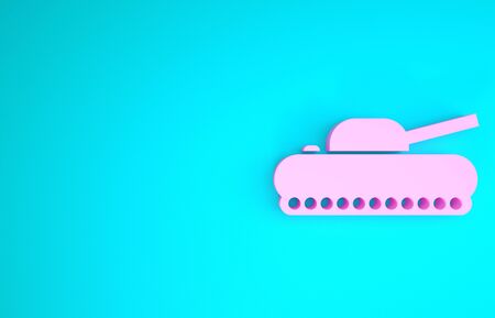 Pink Military tank icon isolated on blue background. Minimalism concept. 3d illustration 3D renderの写真素材