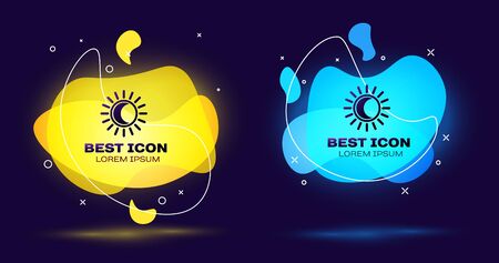 Black Eclipse of the sun icon isolated on dark blue background. Total sonar eclipse. Set abstract banner with liquid shapes. Vector Illustrationのイラスト素材