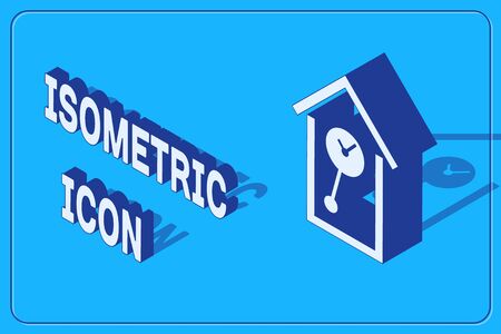 Isometric Retro wall watch icon isolated on blue background. Cuckoo clock sign. Antique pendulum clock. Vector Illustrationのイラスト素材
