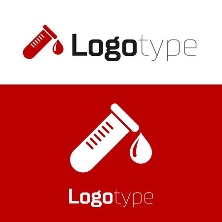 Red Test tube or flask with drop of blood icon isolated on white background. Laboratory, chemical, scientific glassware sign.のイラスト素材