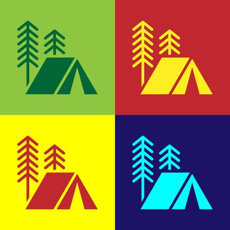 Color Tourist tent icon isolated on color background. Camping symbol. Vector Illustrationのイラスト素材