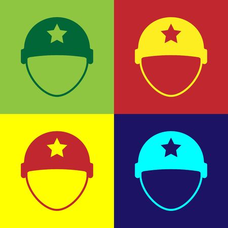 Color Military helmet icon isolated on color background. Army hat symbol of defense and protect. Protective hat. Vector Illustrationのイラスト素材