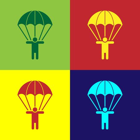Color Parachute and silhouette person icon isolated on color background. Vector Illustrationのイラスト素材