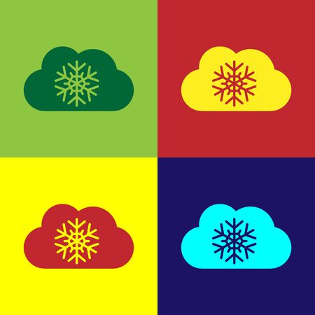 Color Cloud with snow icon isolated on color background. Cloud with snowflakes. Single weather icon. Snowing sign. Vector Illustrationのイラスト素材