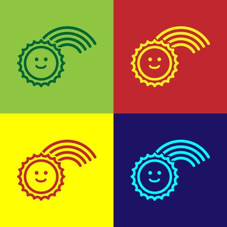 Color Rainbow with sun icon isolated on color background. Vector Illustrationのイラスト素材