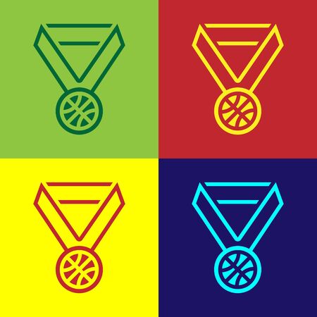 Color Basketball medal with ribbon icon isolated on color background. Vector Illustrationのイラスト素材