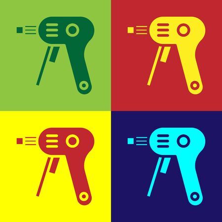 Color Electric hot glue gun icon isolated on color background. Hot pistol glue. Hot repair work appliance silicone. Vector Illustrationのイラスト素材