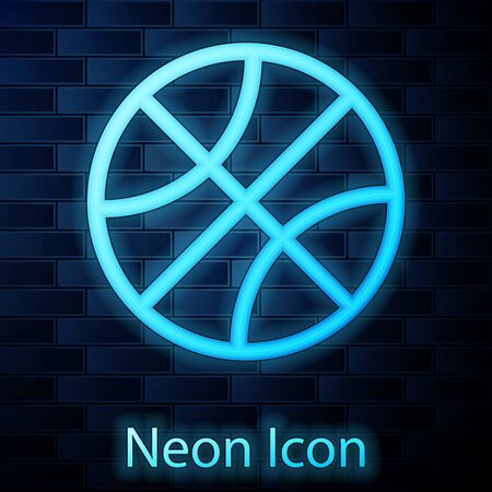 Glowing neon Basketball ball icon isolated on brick wall background. Sport symbol. Vector Illustrationのイラスト素材
