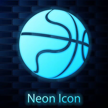 Glowing neon Basketball ball icon isolated on brick wall background. Sport symbol. Vector Illustrationのイラスト素材