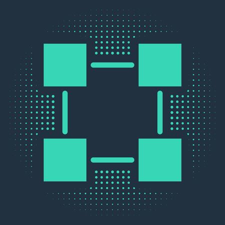 Green Blockchain technology icon isolated on blue background. Cryptocurrency data. Abstract geometric block chain network technology business. Abstract circle random dots. Vector Illustrationのイラスト素材