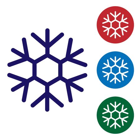 Blue Snowflake icon isolated on white background. Set color icons in circle buttons. Vector Illustrationのイラスト素材