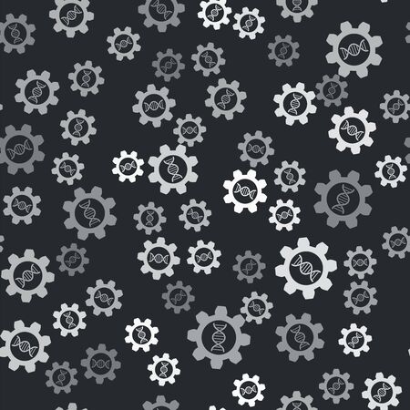 Grey Genetic engineering icon isolated seamless pattern on black background. DNA analysis, genetics testing, cloning, paternity testing. Vector Illustrationのイラスト素材
