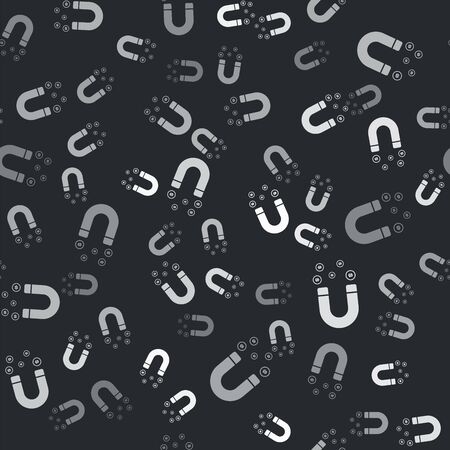 Grey Magnet with money icon isolated seamless pattern on black background. Concept of attracting investments, money. Big business profit attraction and success. Vector Illustrationのイラスト素材