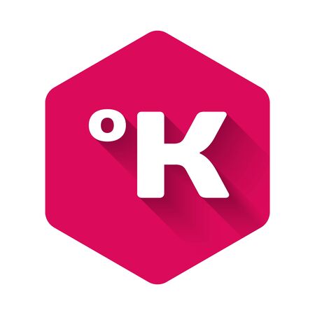 White Kelvin icon isolated with long shadow. Pink hexagon button. Vector Illustrationのイラスト素材