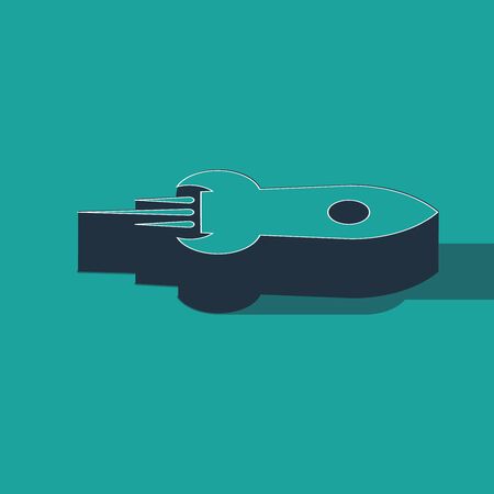 Isometric Rocket ship with fire icon isolated on green background. Space travel. Vector Illustrationのイラスト素材