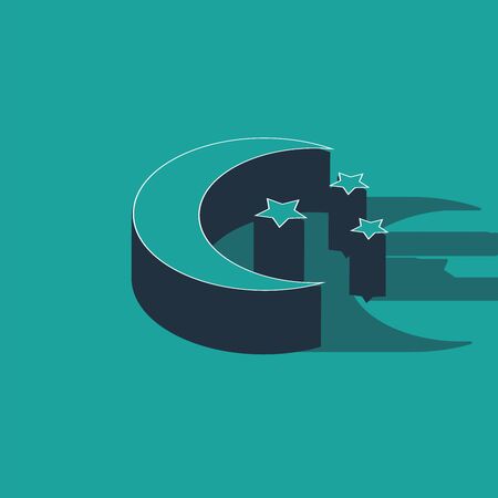 Isometric Moon and stars icon isolated on green background. Vector Illustrationのイラスト素材