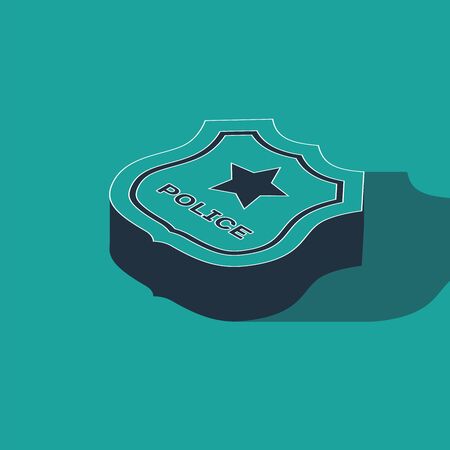 Isometric Police badge icon isolated on green background. Sheriff badge sign. Vector Illustrationのイラスト素材