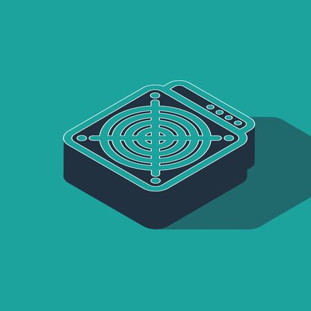 Isometric ASIC Miner icon isolated on green background. Cryptocurrency mining equipment and hardware. Application specific integrated circuit. Vector Illustrationのイラスト素材