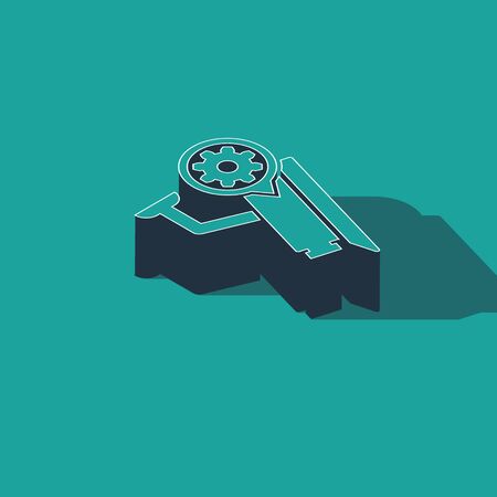 Isometric Security camera and gear icon isolated on green background. Adjusting app, service concept, setting options, maintenance, repair, fixing. Vector Illustrationのイラスト素材