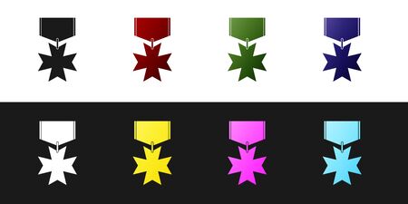 Set Military reward medal icon isolated on black and white background. Army sign. Vector Illustrationのイラスト素材