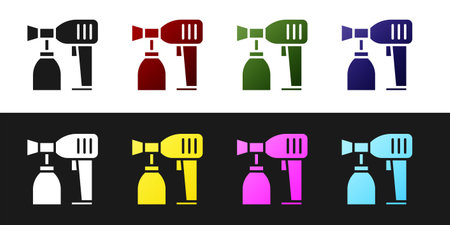 Set Paint spray gun icon isolated on black and white background. Vector Illustrationのイラスト素材
