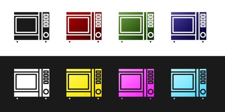 Set Microwave oven icon isolated on black and white background. Home appliances icon. Vector Illustrationのイラスト素材