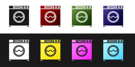 Set Washer icon isolated on black and white background. Washing machine icon. Clothes washer - laundry machine. Home appliance symbol. Vector Illustrationのイラスト素材