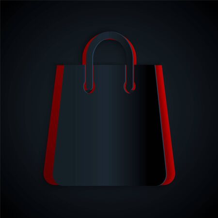 Paper cut Handbag icon isolated on black background. Shoping bag sign. Woman bag icon. Female handbag sign. Glamour casual baggage. Paper art style. Vector Illustrationのイラスト素材