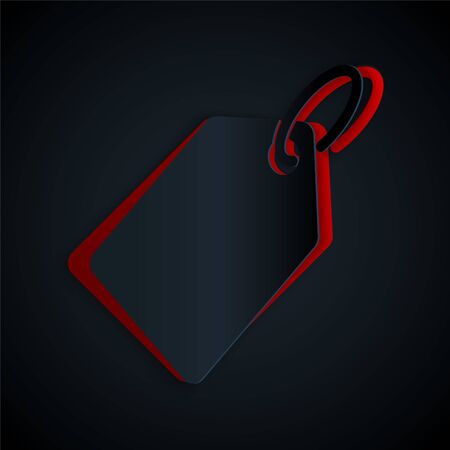 Paper cut Blank label template price tag icon isolated on black background. Empty shopping discount sticker. Template discount banner. Paper art style. Vector Illustrationのイラスト素材