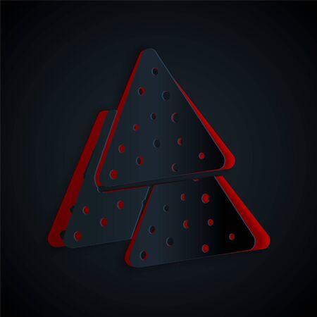 Paper cut Nachos icon isolated on black background. Tortilla chips or nachos tortillas. Traditional mexican fast food. Paper art style. Vector Illustrationのイラスト素材