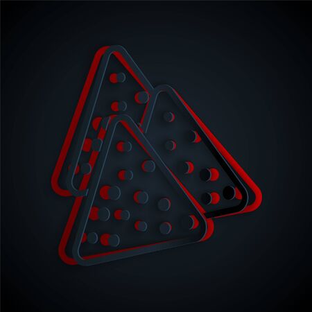 Paper cut Nachos icon isolated on black background. Tortilla chips or nachos tortillas. Traditional mexican fast food. Paper art style. Vector Illustrationのイラスト素材