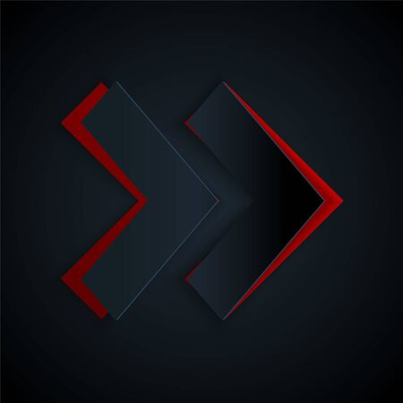 Paper cut Arrow icon isolated on black background. Direction Arrowhead symbol. Navigation pointer sign. Paper art style. Vector Illustrationのイラスト素材