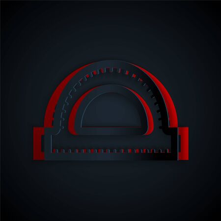 Paper cut Protractor grid for measuring degrees icon isolated on black background. Tilt angle meter. Measuring tool. Geometric symbol. Paper art style. Vector Illustrationのイラスト素材