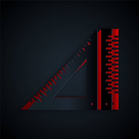 Paper cut Triangular ruler icon isolated on black background. Straightedge symbol. Geometric symbol. Paper art style. Vector Illustrationのイラスト素材