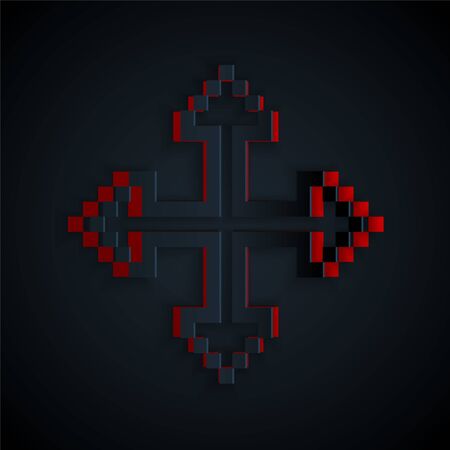 Paper cut Pixel arrows in four directions icon isolated on black background. Cursor move sign. Paper art style. Vector Illustrationのイラスト素材