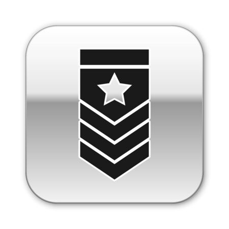 Black Chevron icon isolated on white background. Military badge sign. Silver square button. Vector Illustrationのイラスト素材