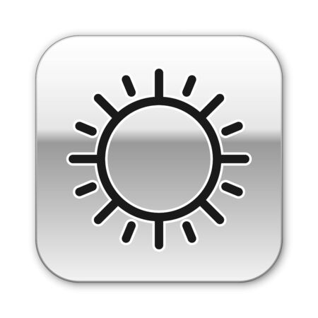 Black Sun icon isolated on white background. Silver square button. Vector Illustrationのイラスト素材