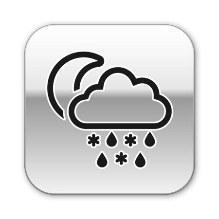 Black Cloud with snow and rain icon isolated on white background. Weather icon. Silver square button. Vector Illustrationのイラスト素材