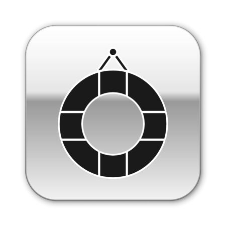 Black Lifebuoy icon isolated on white background. Lifebelt symbol. Silver square button. Vector Illustrationのイラスト素材