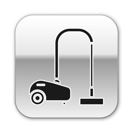Black Vacuum cleaner icon isolated on white background. Silver square button. Vector Illustrationのイラスト素材