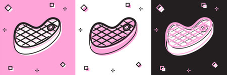 Set Steak meat icon isolated on pink and white, black background. Vector Illustration