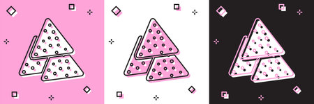 Set Nachos icon isolated on pink and white, black background. Tortilla chips or nachos tortillas....