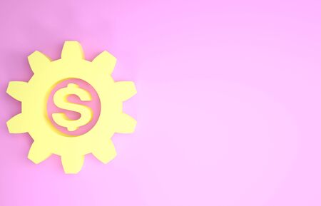 Yellow Gear with dollar symbol icon isolated on pink background. Business and finance conceptual icon. Minimalism concept. 3d illustration 3D renderの写真素材