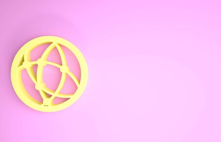 Yellow Global technology or social network icon isolated on pink background. Minimalism concept. 3d illustration 3D renderの写真素材