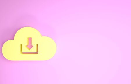 Yellow Cloud download icon isolated on pink background. Minimalism concept. 3d illustration 3D renderの写真素材