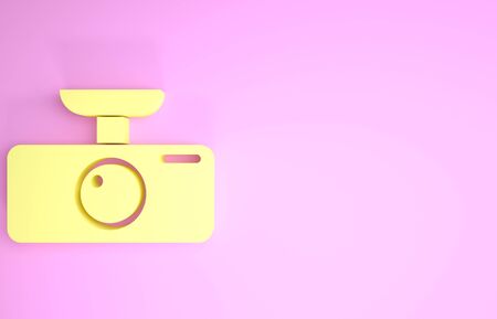 Yellow Car DVR icon isolated on pink background. Car digital video recorder icon. Minimalism concept. 3d illustration 3D renderの写真素材