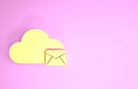 Yellow Cloud mail server icon isolated on pink background. Cloud server hosting for email. Online message service. Mailbox sign. Minimalism concept. 3d illustration 3D renderの写真素材