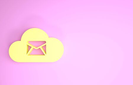 Yellow Cloud mail server icon isolated on pink background. Cloud server hosting for email. Online message service. Mailbox sign. Minimalism concept. 3d illustration 3D renderの写真素材
